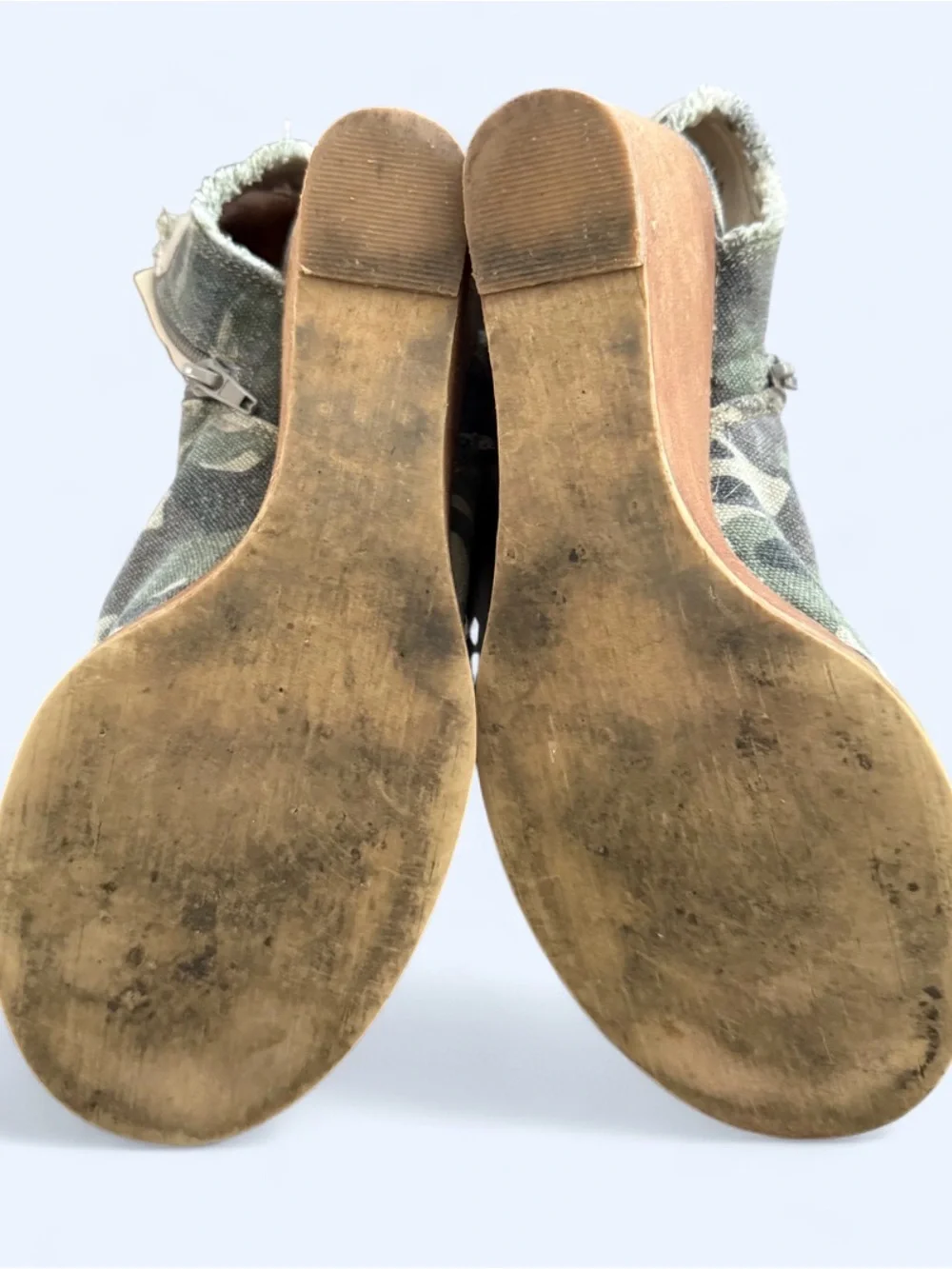Very G Keely camo wedge booties fringe tassel Boho chic western